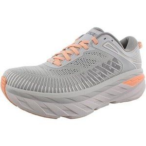 HOKA ONE ONE Bondi 7 Womens Shoes Gray & Peach Lace Up Running Size 7